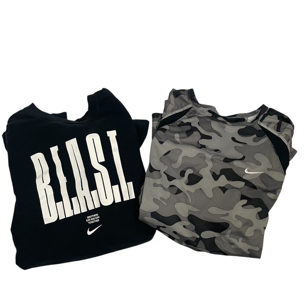 Nike Boys Long Sleeve Shirts Lot of 2 Size XL Camo Beast Football Black Gray